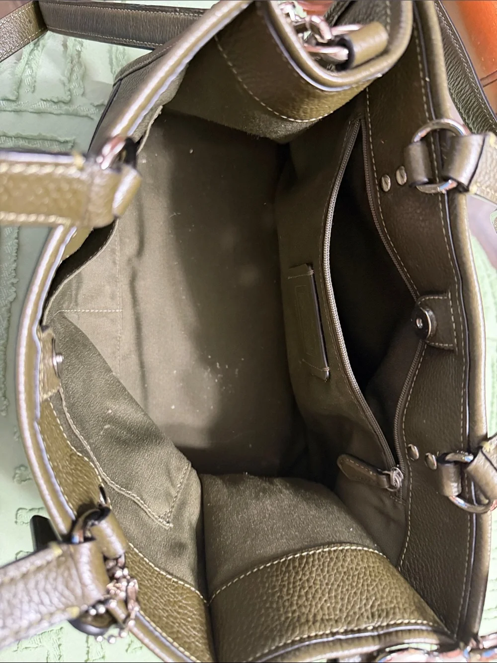 Coach Olive Pebbled Leather Messenger Bag with Removable Strap